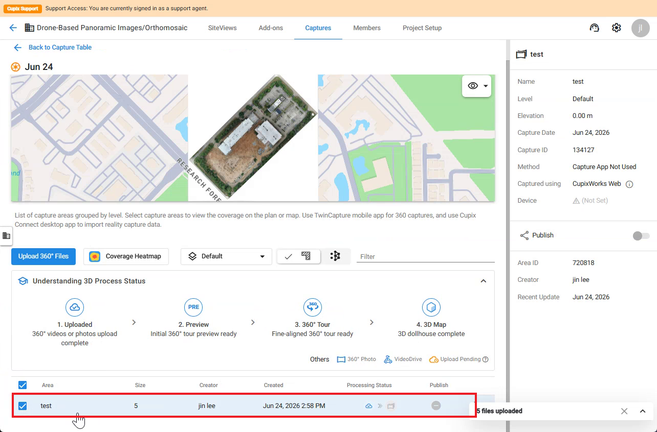 업로드 및 처리 진행 상황을 보여 주는 Understanding 3D Process Status