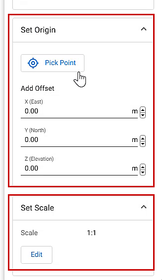 Set Origin 및 Set Scale 섹션이 표시된 Configure 탭